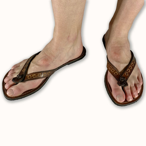 Leather Flip Flops with Flower Design
