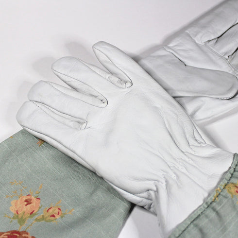 Blue Floral English Leather & Linen Gardening Gloves – Small