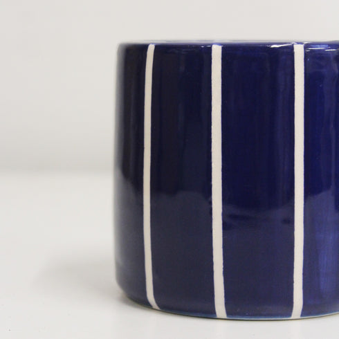 Mini Cobalt Blue Stripe Handmade Ceramic Plant Pot 8cm