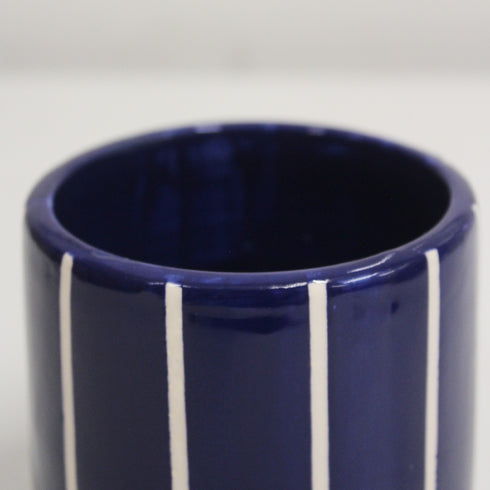 Mini Cobalt Blue Stripe Handmade Ceramic Plant Pot 8cm