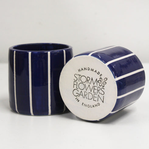 Mini Cobalt Blue Stripe Handmade Ceramic Plant Pot 8cm