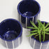 Mini Cobalt Blue Stripe Handmade Ceramic Plant Pot 8cm