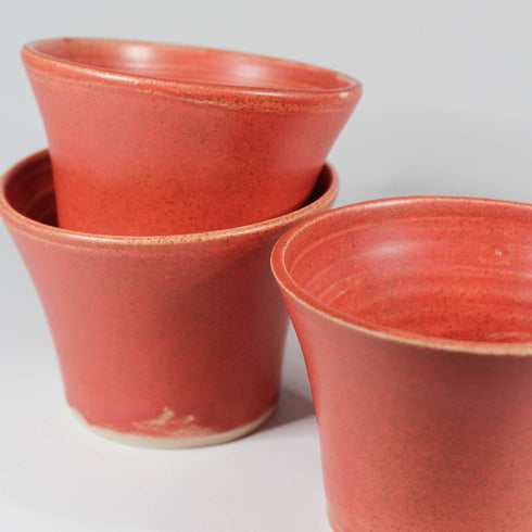 Mini Cherry Red Fluted Handmade Ceramic Plant Pot