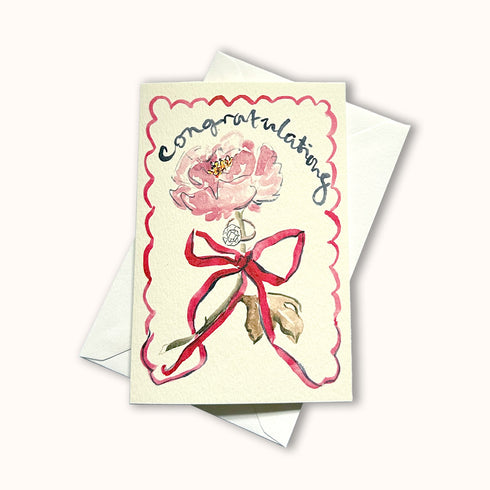 Congratulations Floral Scalloped Ribbon Card