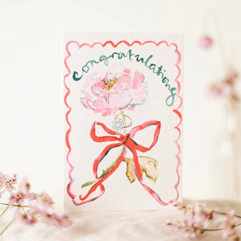 Congratulations Floral Scalloped Ribbon Card