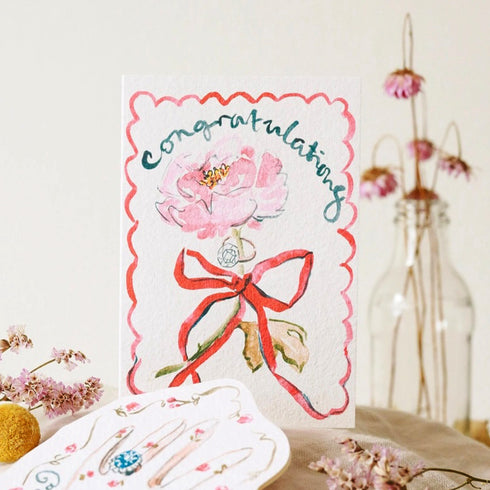 Congratulations Floral Scalloped Ribbon Card