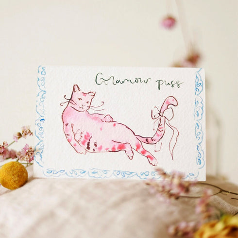 Glamour Puss Pink Cat Greetings Card