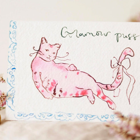 Glamour Puss Pink Cat Greetings Card
