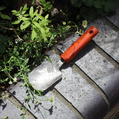 Hand Forged Steel Garden Trowel with Red Handle