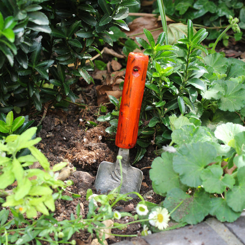 Hand Forged Steel Garden Trowel with Red Handle