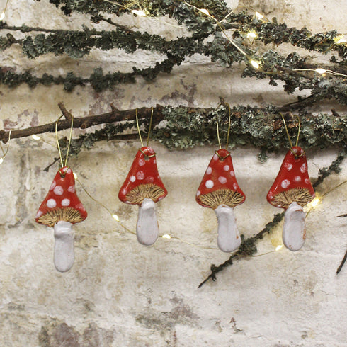 Red Mushroom Ceramic Hanging Decoration