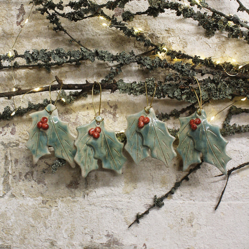 Holly with Berries Handmade Ceramic Christmas Decoration