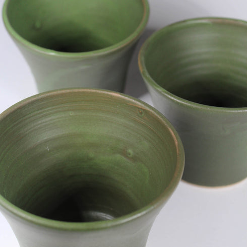 Mini Moss Green Fluted Handmade Ceramic Plant Pot