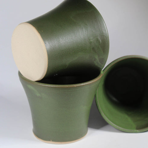 Mini Moss Green Fluted Handmade Ceramic Plant Pot