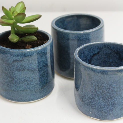 Mini Blue Handmade Ceramic Plant Pot 8cm
