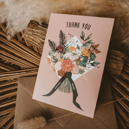 Thank You So Much Dusky Pink Flower Bouquet Thanks Card