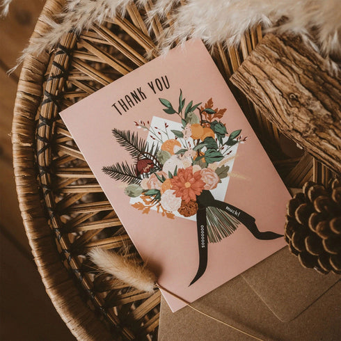 Thank You So Much Dusky Pink Flower Bouquet Thanks Card