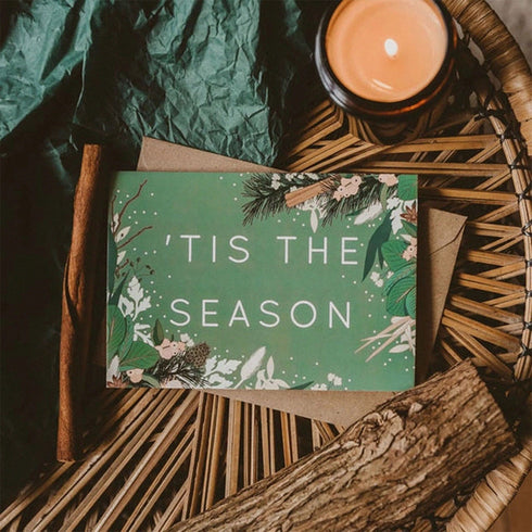 'Tis the Season Botanical Green Christmas Card