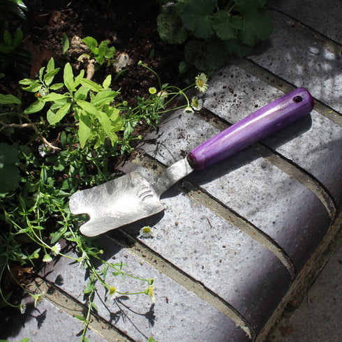 Medium Hand Forged Steel Lawn Weeding Trowel with Pink or Purple Handle