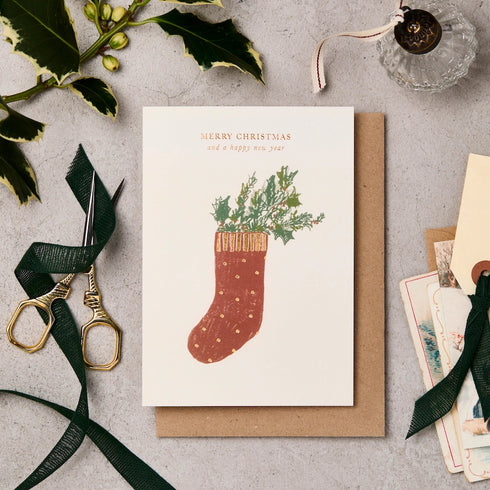 Christmas Stocking & Spruce Greetings Card