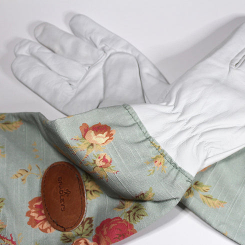 Blue Floral English Leather & Linen Gardening Gloves – Small